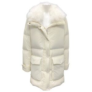 YVES SALOMON ARMY IVORY HOODED DOWN COAT WITH FUR